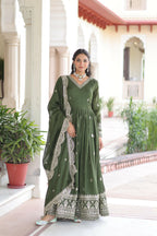 Joban Fashion Green Readymade Kurta Set With Sequence embroidery Work | Grocsy