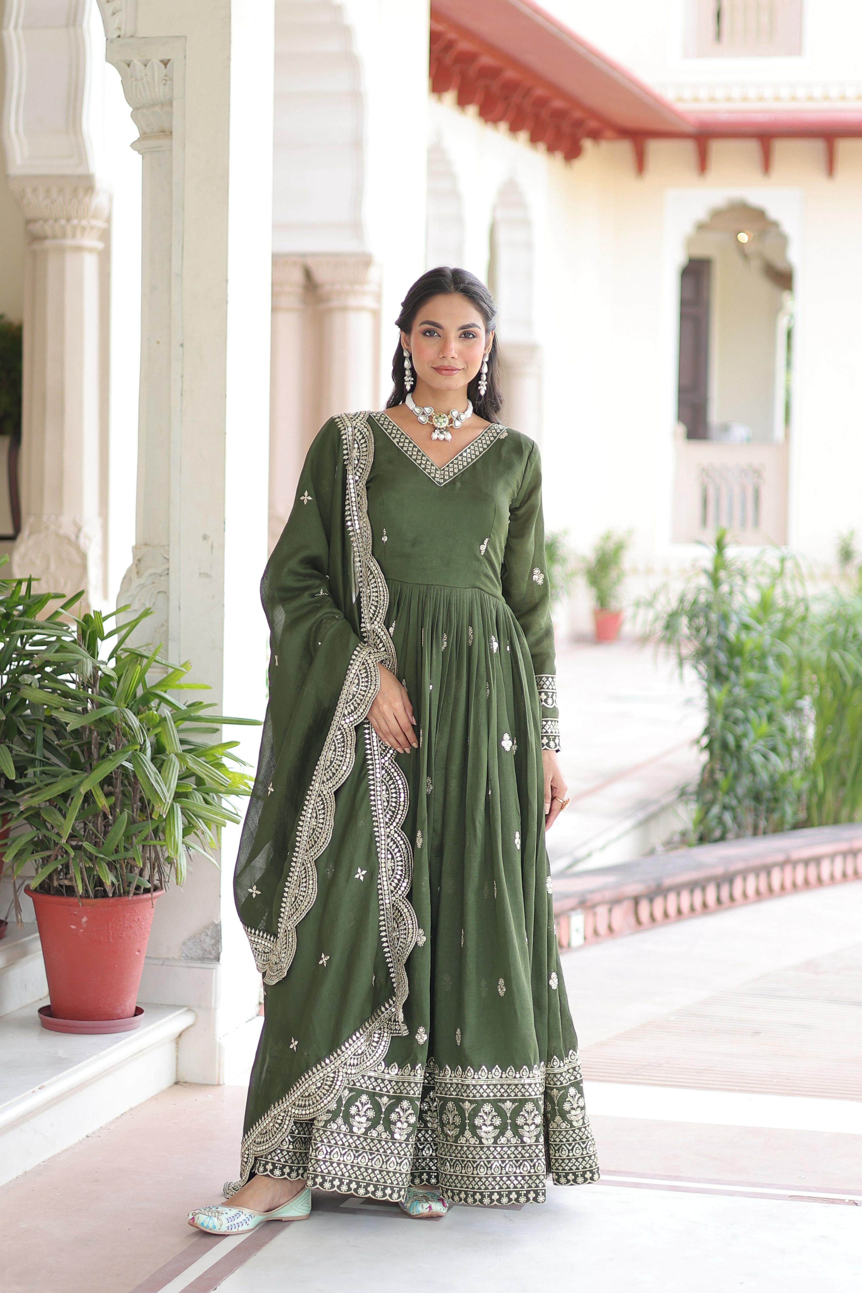 Joban Fashion Green Readymade Kurta Set With Sequence embroidery Work | Grocsy