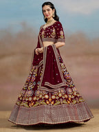 Tulsi Art Phenomenal Maroon Sequins Georgette Reception Wear Lehenga Choli | Grocsy