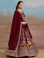 Tulsi Art Phenomenal Maroon Sequins Georgette Reception Wear Lehenga Choli | Grocsy
