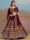 Tulsi Art Phenomenal Maroon Sequins Georgette Reception Wear Lehenga Choli | Grocsy