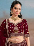 Tulsi Art Phenomenal Maroon Sequins Georgette Reception Wear Lehenga Choli | Grocsy