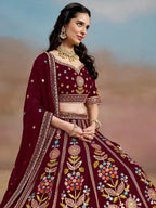 Tulsi Art Phenomenal Maroon Sequins Georgette Reception Wear Lehenga Choli | Grocsy