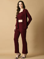 Myshka Women's Magenta Solid Coat With Trousers | Grocsy