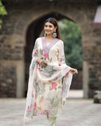 Lorenvalley Black Georgette Printed with Embroidery Work Kurta Set | Grocsy