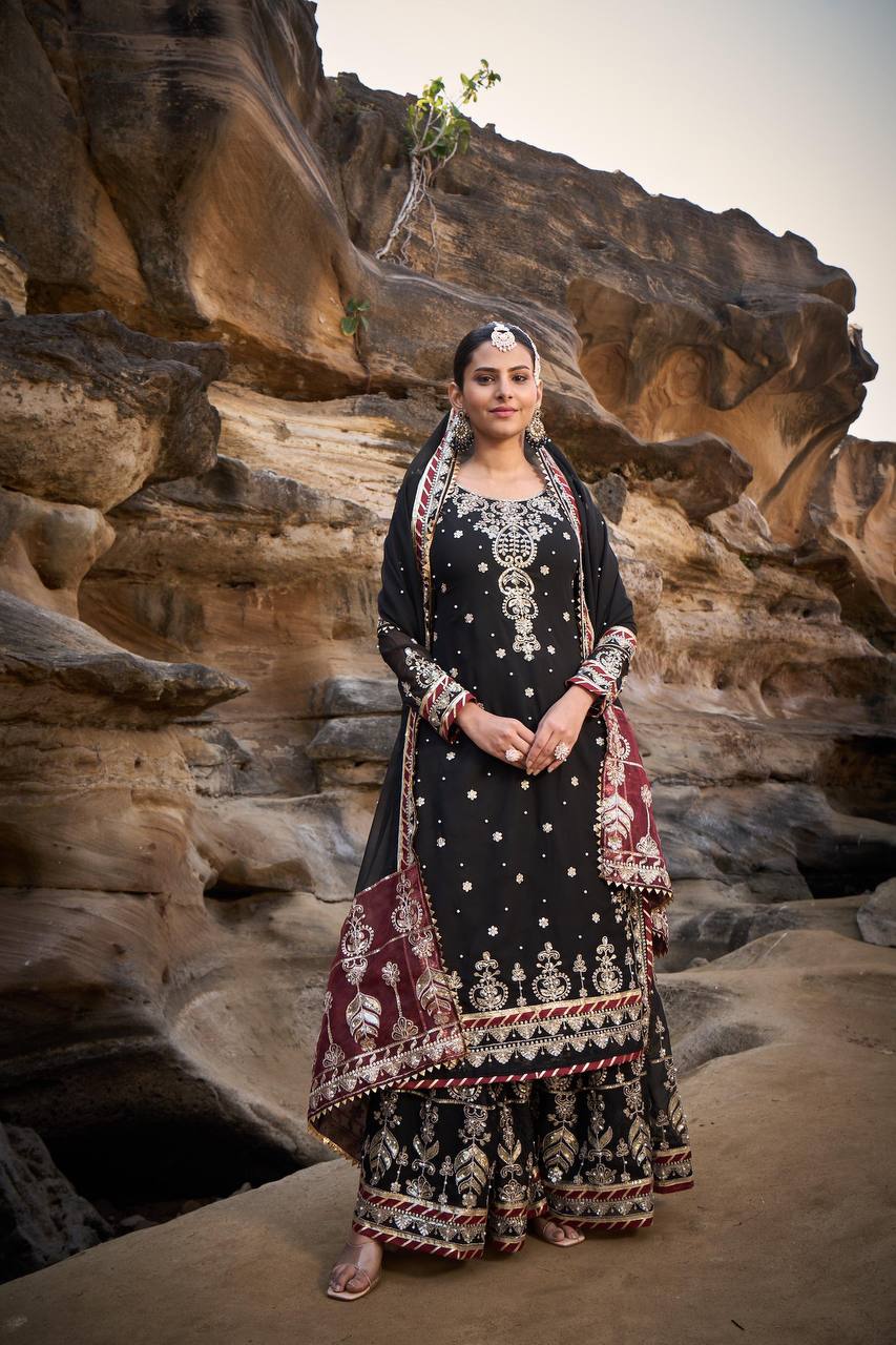 Lehenga Mart Designer Black Faux Georgette Ready to wear Sharara Suit for Eid | Grocsy