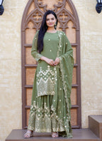 Teeya Creation Mint Green Color Faux Georgette Fully Stitched Sharara Suit | Grocsy