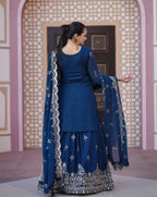 Teeya Creation Blue Color Faux Georgette Fully Stitched Sharara Suit | Grocsy