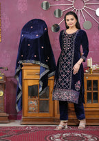 Teeya Creation Blue Color Velvet Fabric Heavy Embroidery Work Fully Stitched Salwar Suit | Grocsy