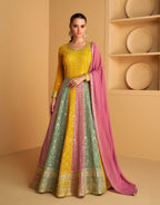 Teeya Creation Multi Colour Faux Georgette Heavy Embroidery Sequence Work Fully Stitched Salwar Suit (Gown & Dupatta) | Grocsy