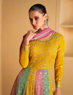 Teeya Creation Multi Colour Faux Georgette Heavy Embroidery Sequence Work Fully Stitched Salwar Suit (Gown & Dupatta) | Grocsy
