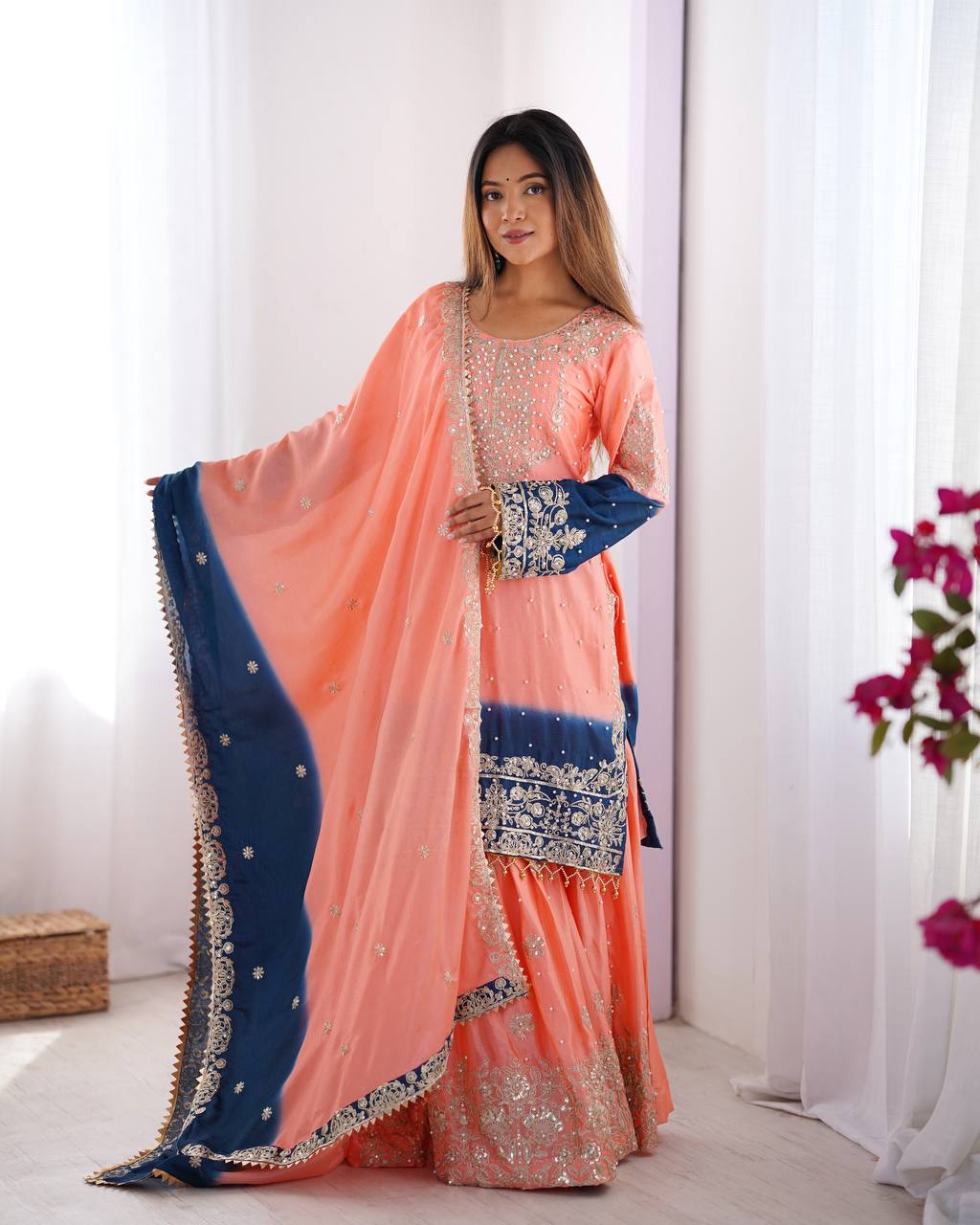 Teeya Creation Multi Color Chinon Silk Heavy Embroidery Work Pakistani Fully Stitched Salwar Suit | Grocsy