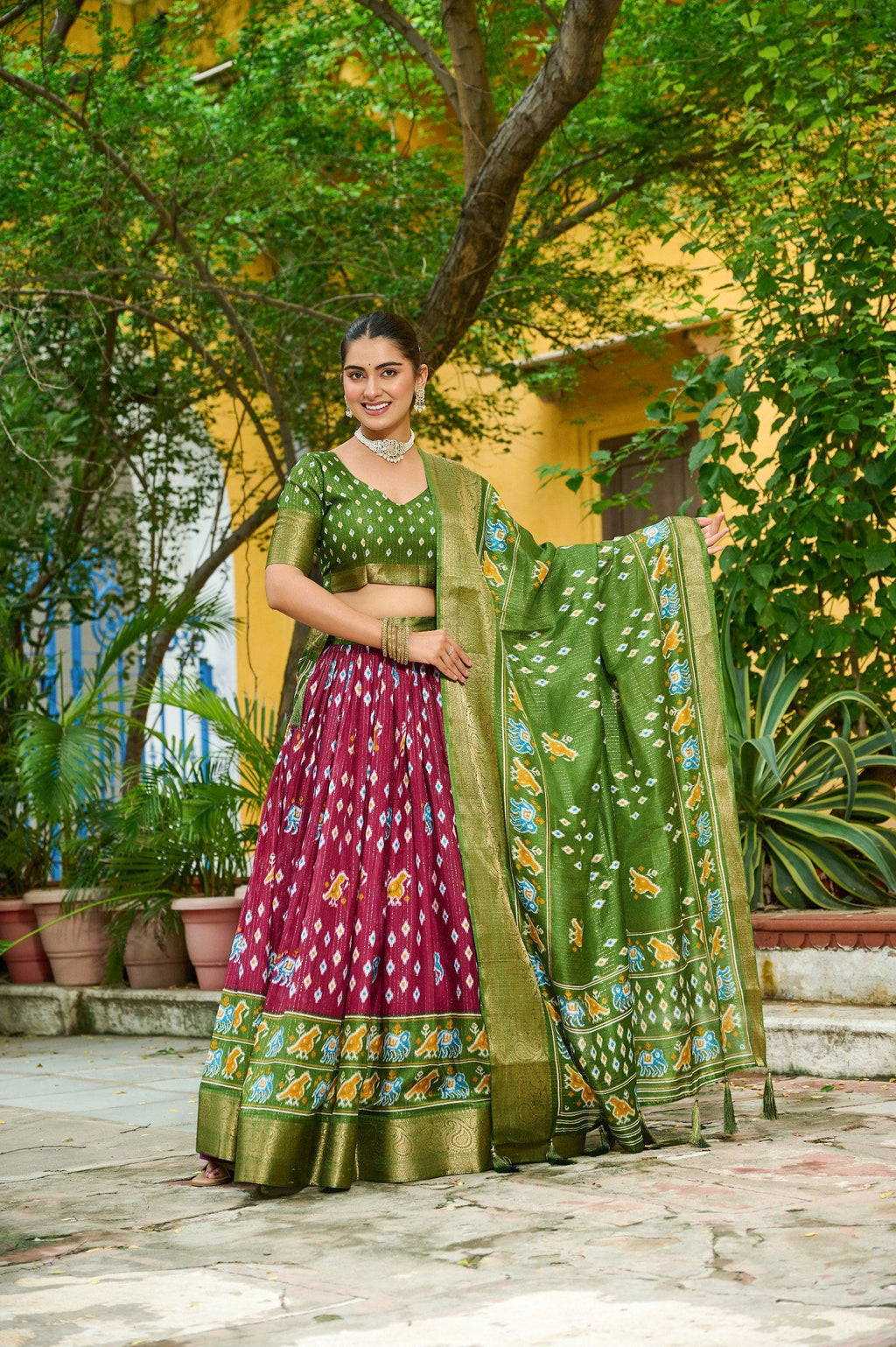 DEIANA'S Jacquard With Jari Lining With Print Lehenga Choli - Yellow | Grocsy