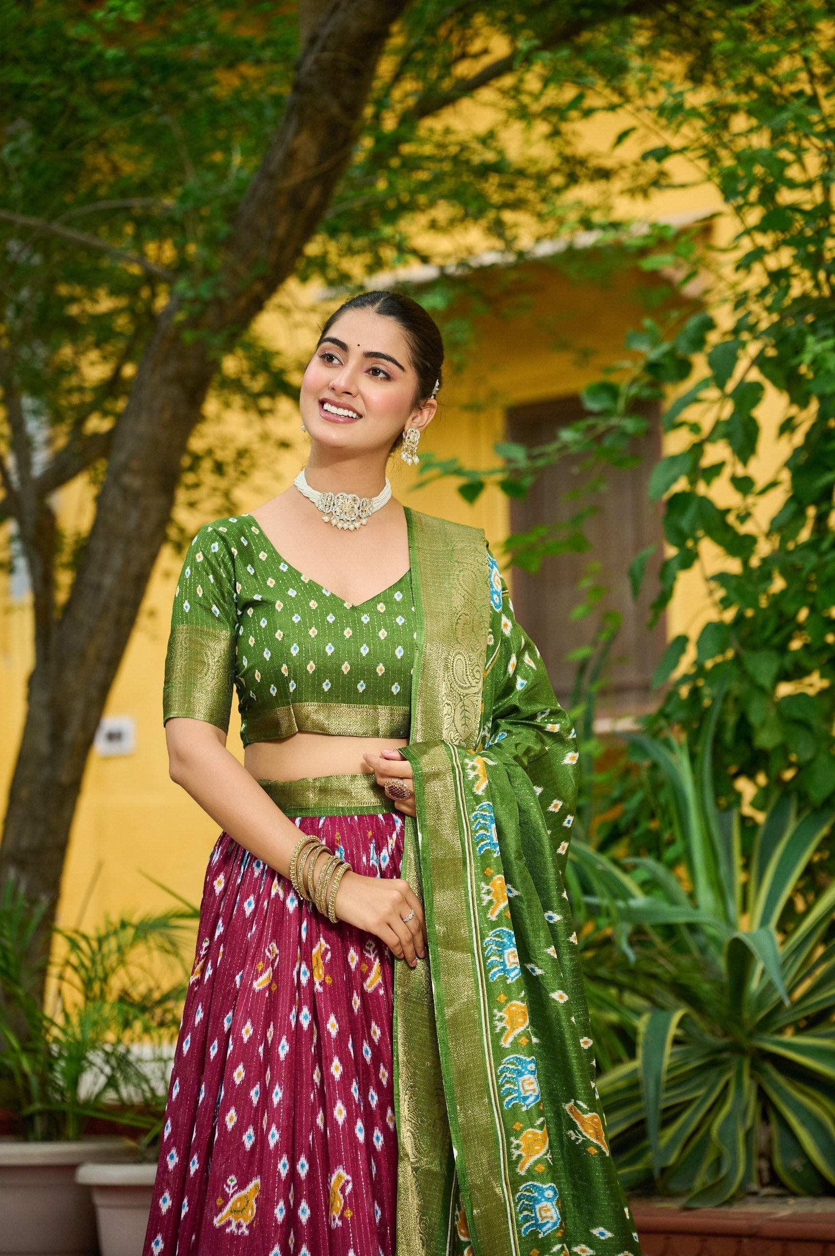 DEIANA'S Jacquard With Jari Lining With Print Lehenga Choli - Yellow | Grocsy
