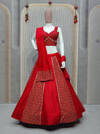 DEIANA'S Ajarak Print With Kali Pattern Lehenga Choli - Red | Grocsy