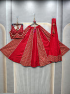DEIANA'S Ajarak Print With Kali Pattern Lehenga Choli - Red | Grocsy