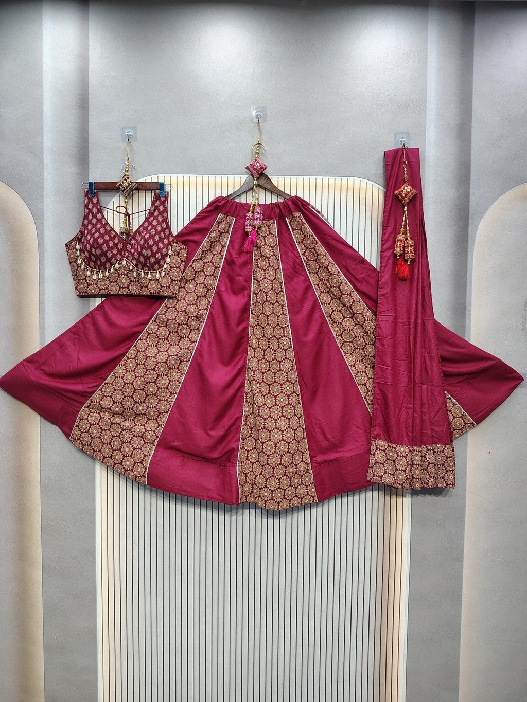 DEIANA'S Ajarak Print With Kali Pattern Lehenga Choli - Wine | Grocsy