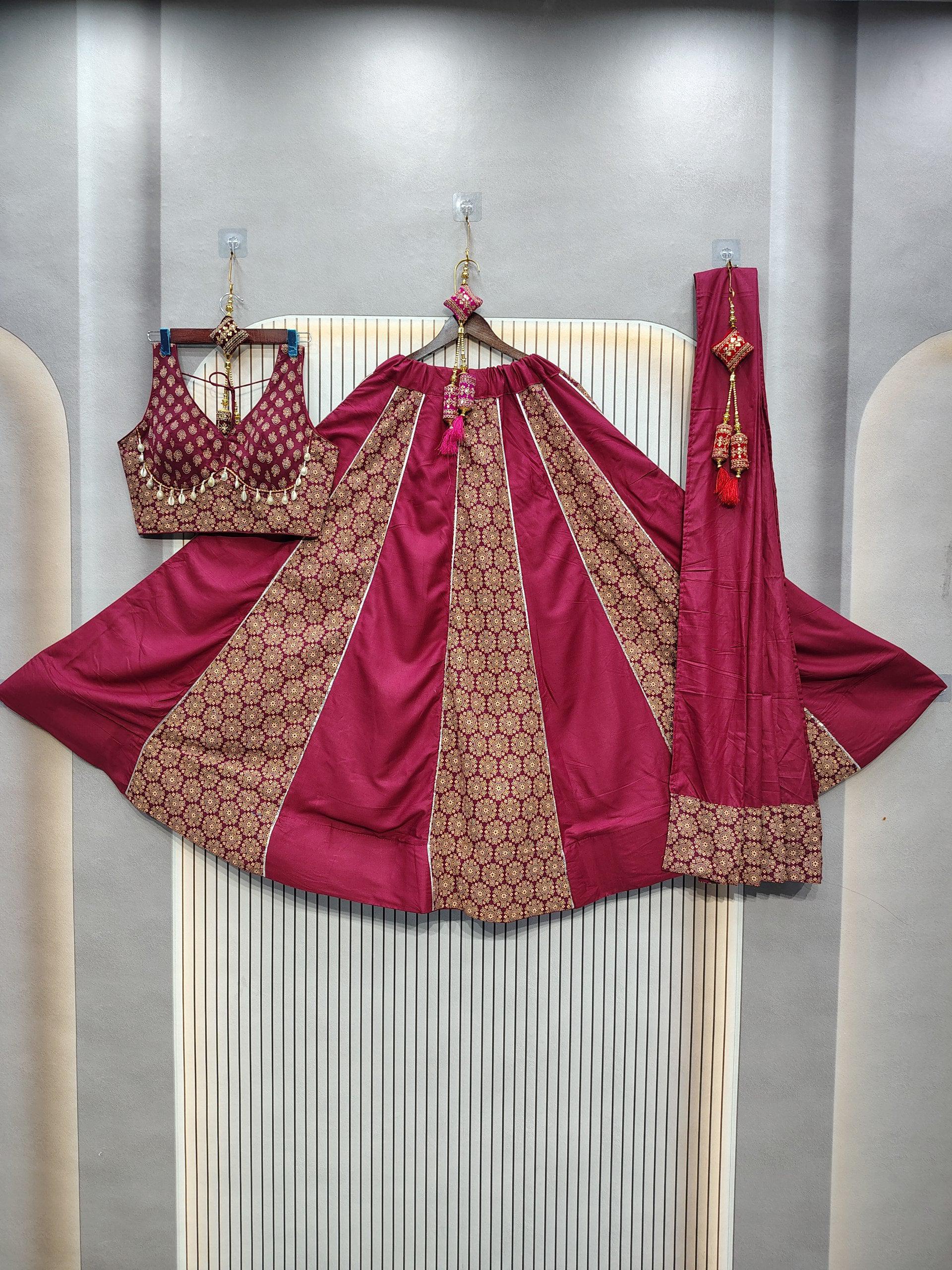 DEIANA'S Ajarak Print With Kali Pattern Lehenga Choli - Wine | Grocsy