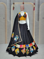 DEIANA'S Gamthi Patch With Handmade Kodi Lace Lehenga Choli - Black | Grocsy