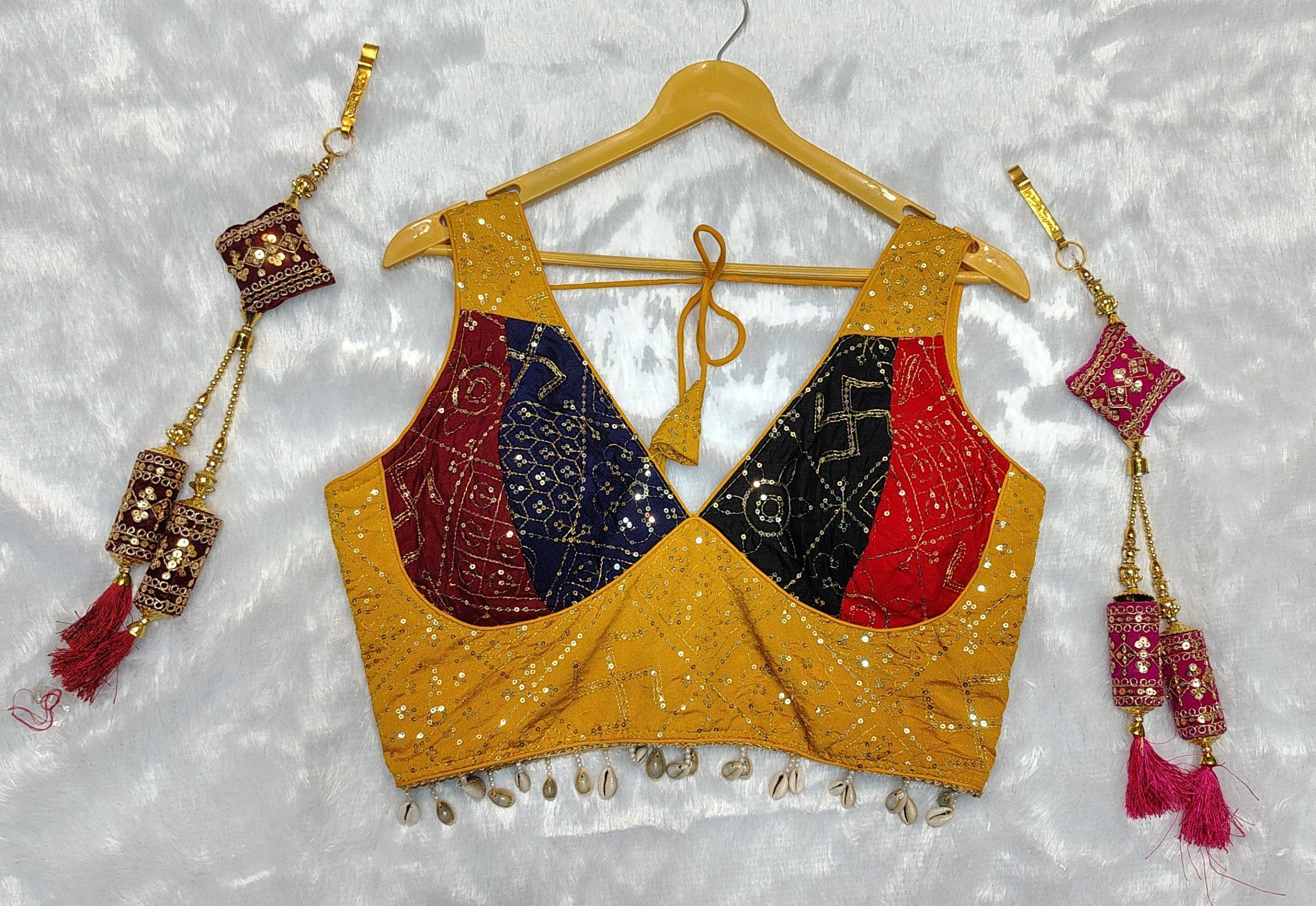 DEIANA'S Gamthi Patch With Handmade Kodi Lace Lehenga Choli - Black | Grocsy