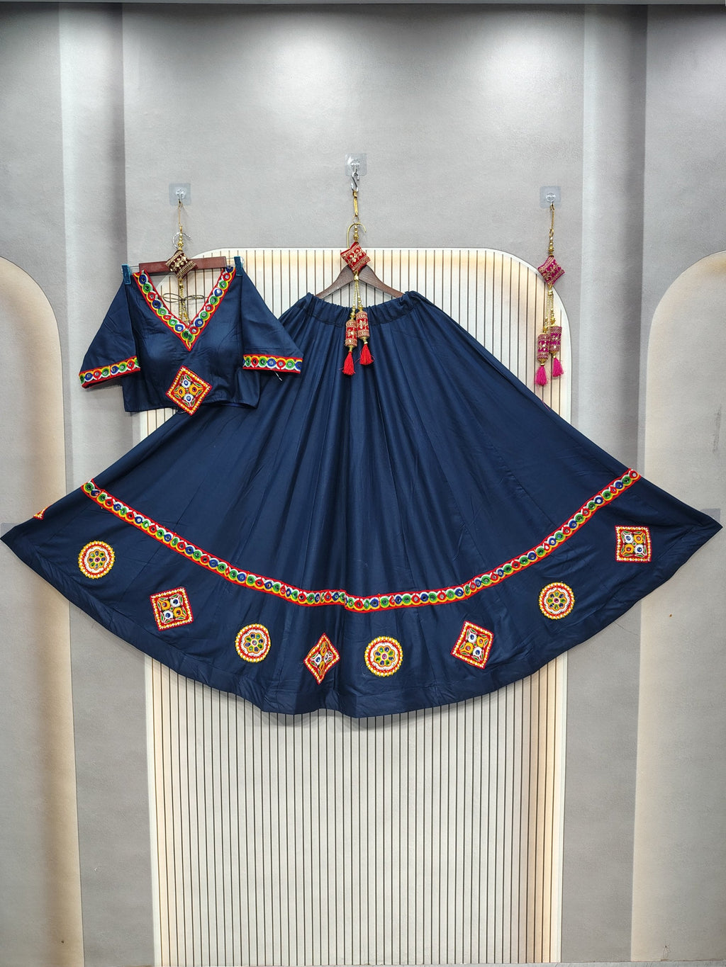 DEIANA'S Gota Patch Gamthi Work Lace Lehenga Choli - Navy Blue | Grocsy