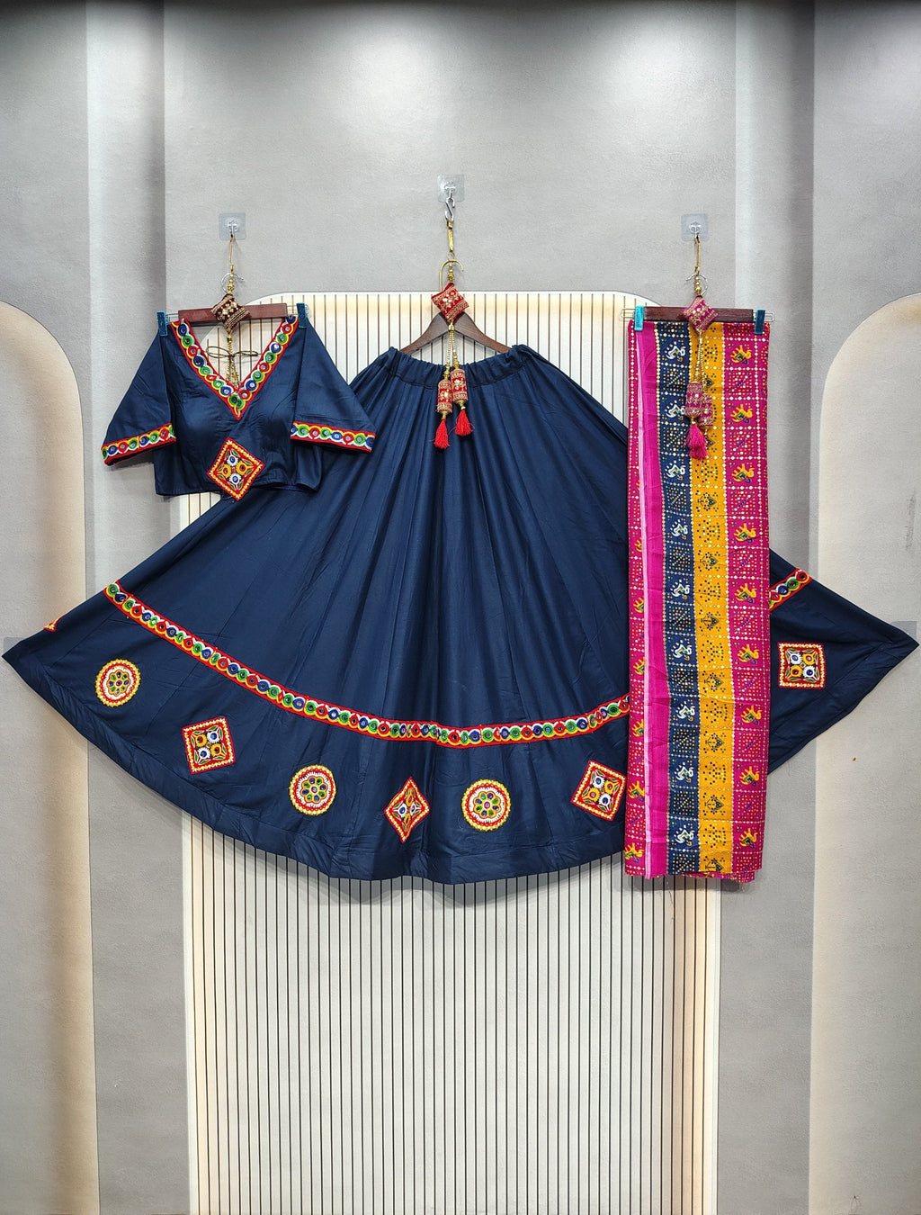 DEIANA'S Gota Patch Gamthi Work Lace Lehenga Choli - Navy Blue | Grocsy