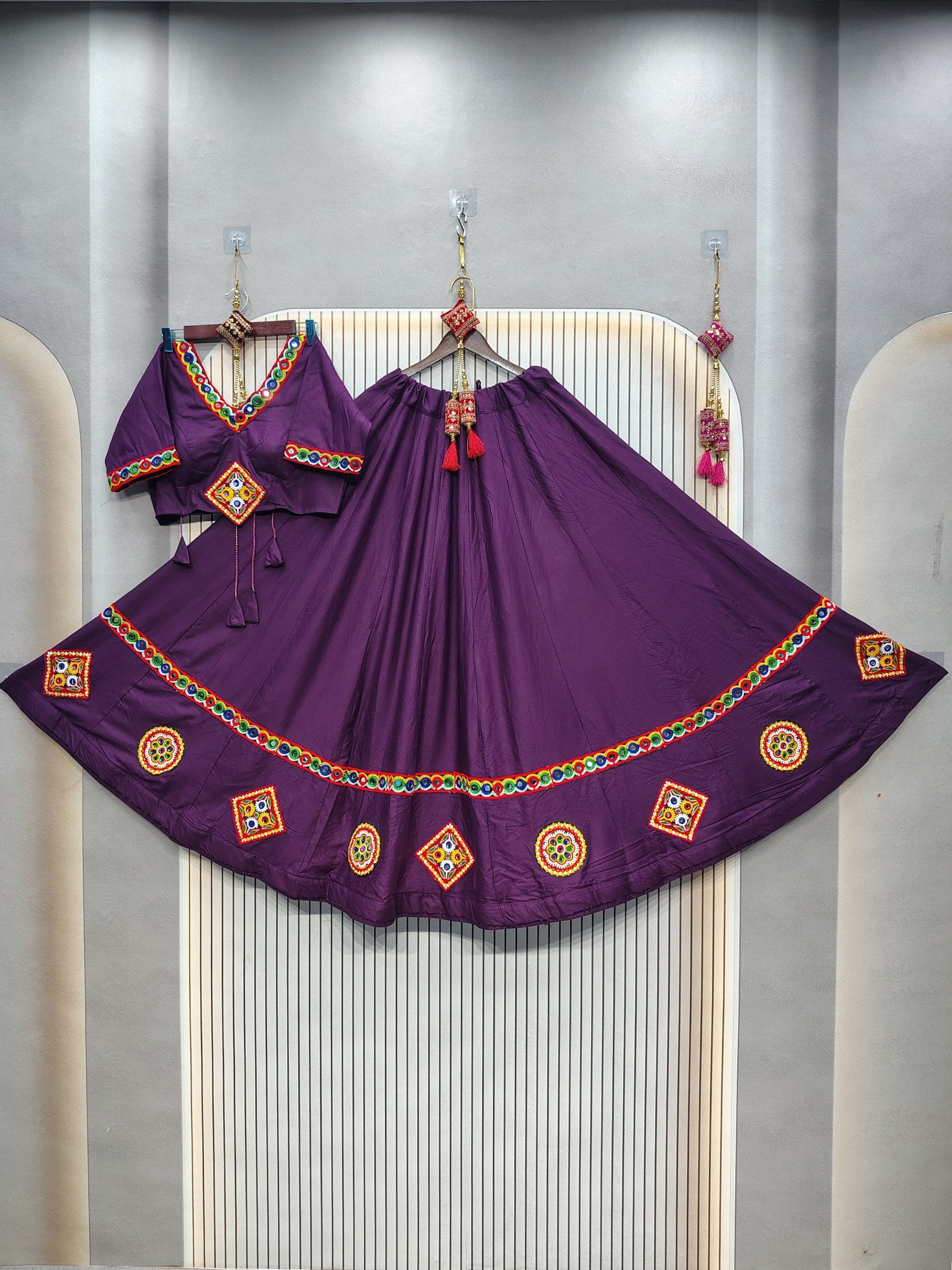 DEIANA'S Gota Patch Gamthi Work Lace Lehenga Choli - Wine | Grocsy