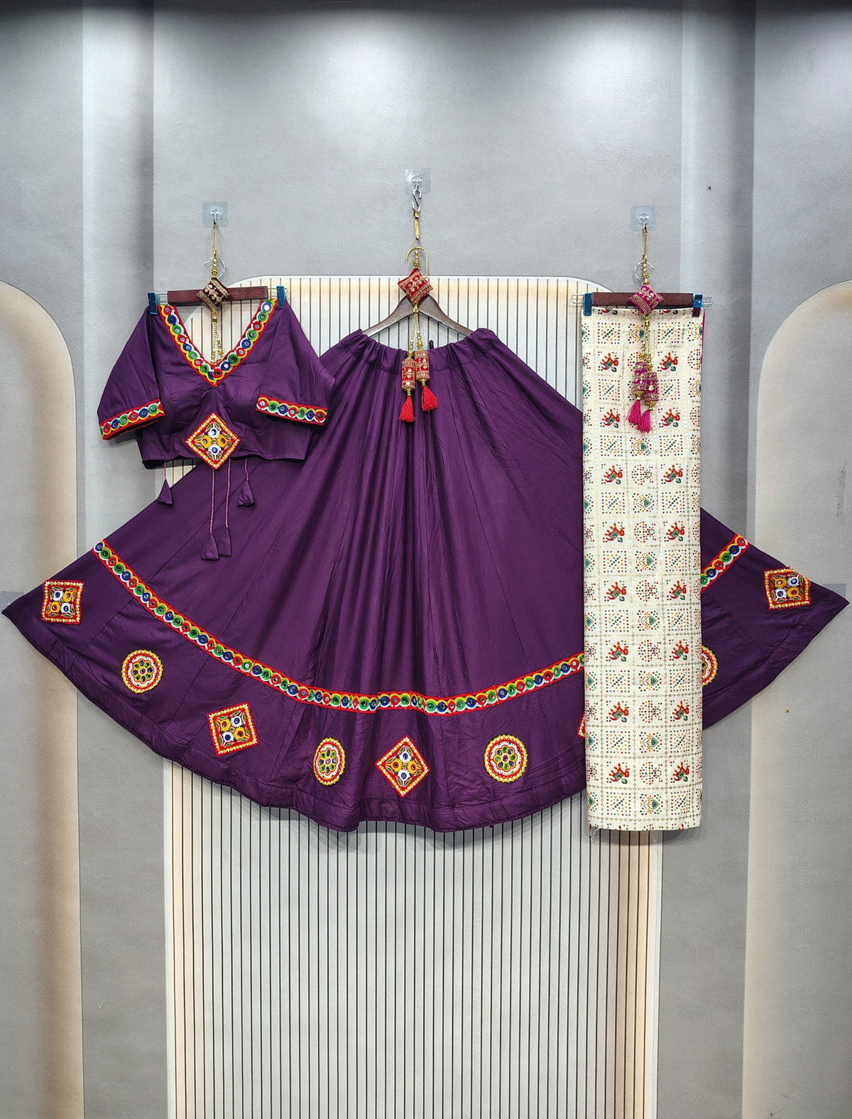 DEIANA'S Gota Patch Gamthi Work Lace Lehenga Choli - Wine | Grocsy