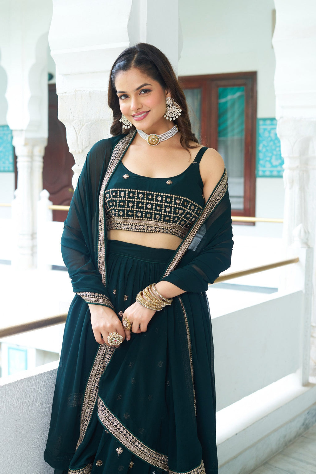 DEIANA'S Heavy Embroidery With Multi Work Lehenga Choli - Rama | Grocsy