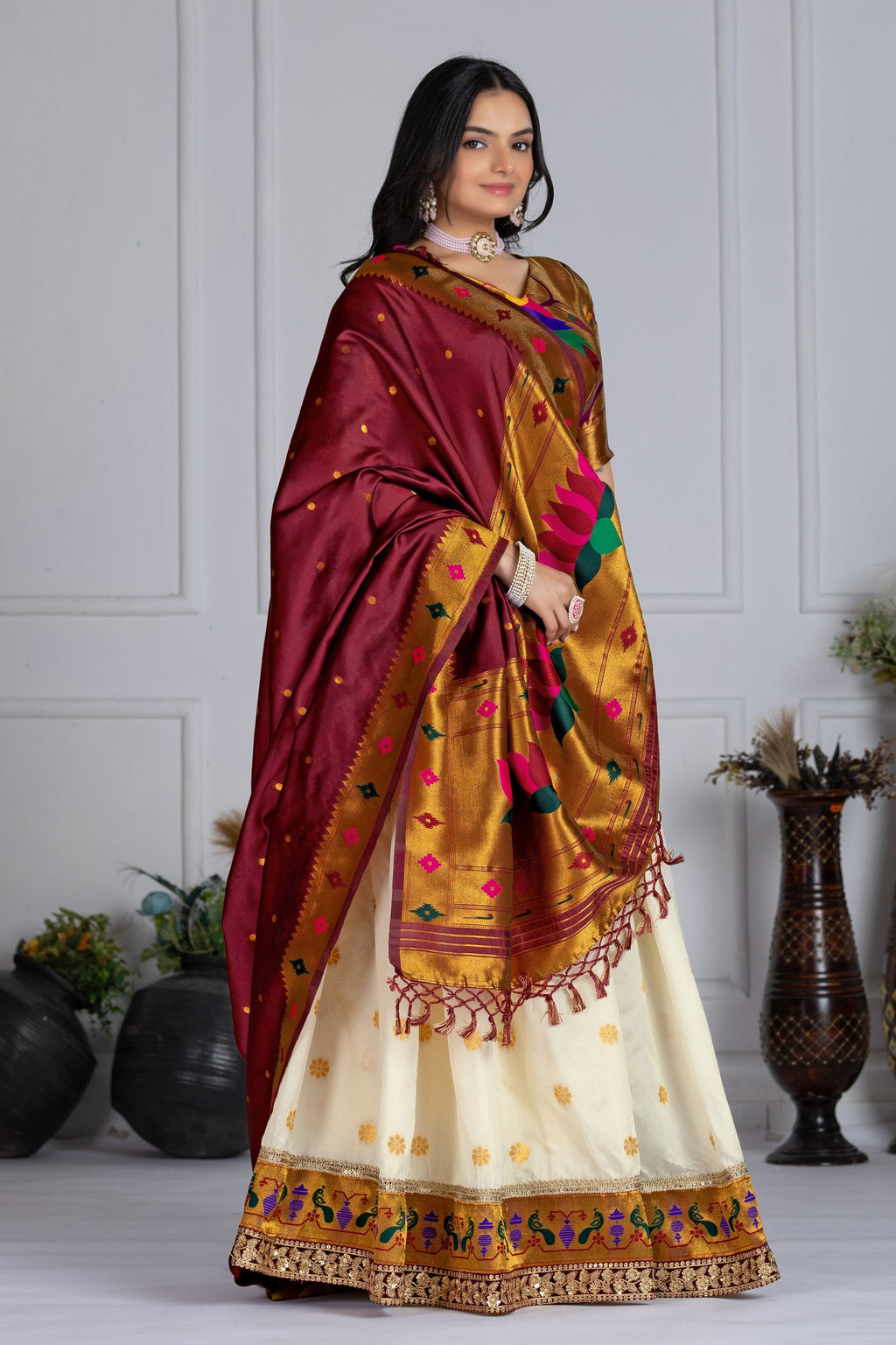 DEIANA'S Jacquard With Jari Print Weaving Lehenga Choli - Off White | Grocsy