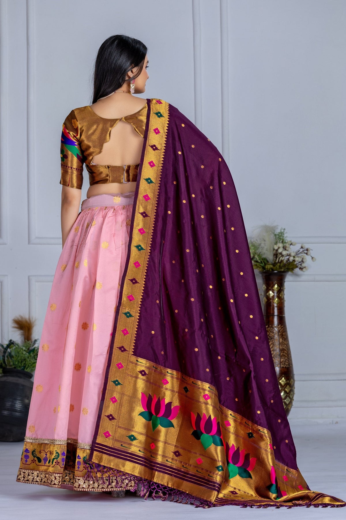 DEIANA'S Jacquard With Jari Print Weaving Lehenga Choli - Pink | Grocsy