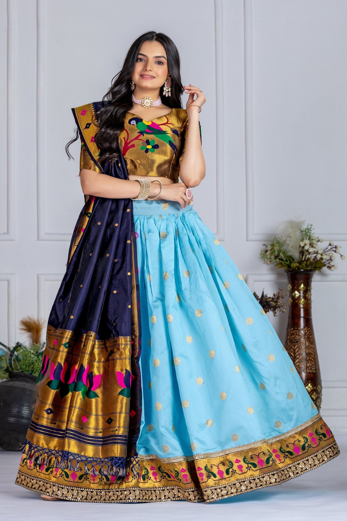 DEIANA'S Jacquard With Jari Print Weaving Lehenga Choli - Sky Blue | Grocsy
