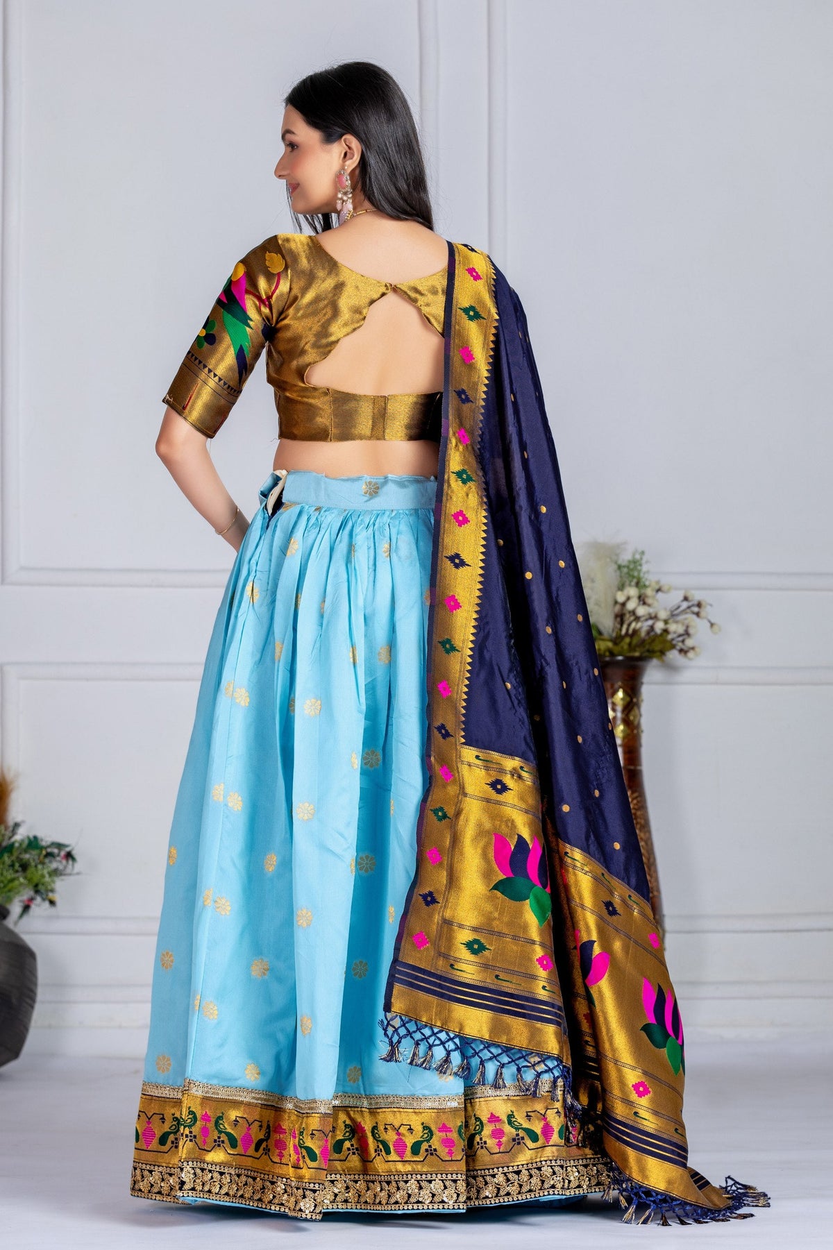 DEIANA'S Jacquard With Jari Print Weaving Lehenga Choli - Sky Blue | Grocsy