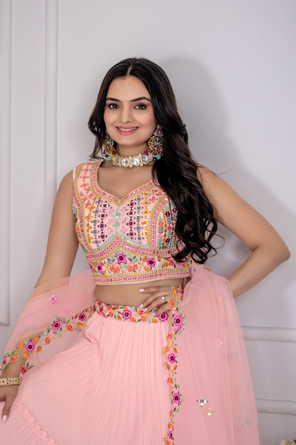 DEIANA'S Heavy Plain with crease work Lehenga Choli - Pink | Grocsy