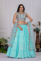 DEIANA'S Heavy Plain with crease work Lehenga Choli - Sky Blue | Grocsy