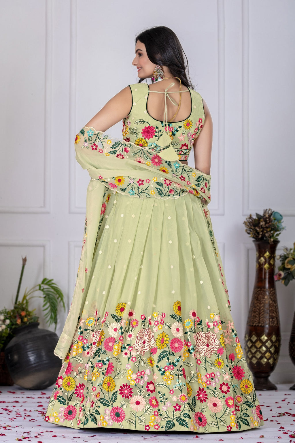 DEIANA'S Heavy Embroidery With Multi Work Lehenga Choli - Pastel Green | Grocsy