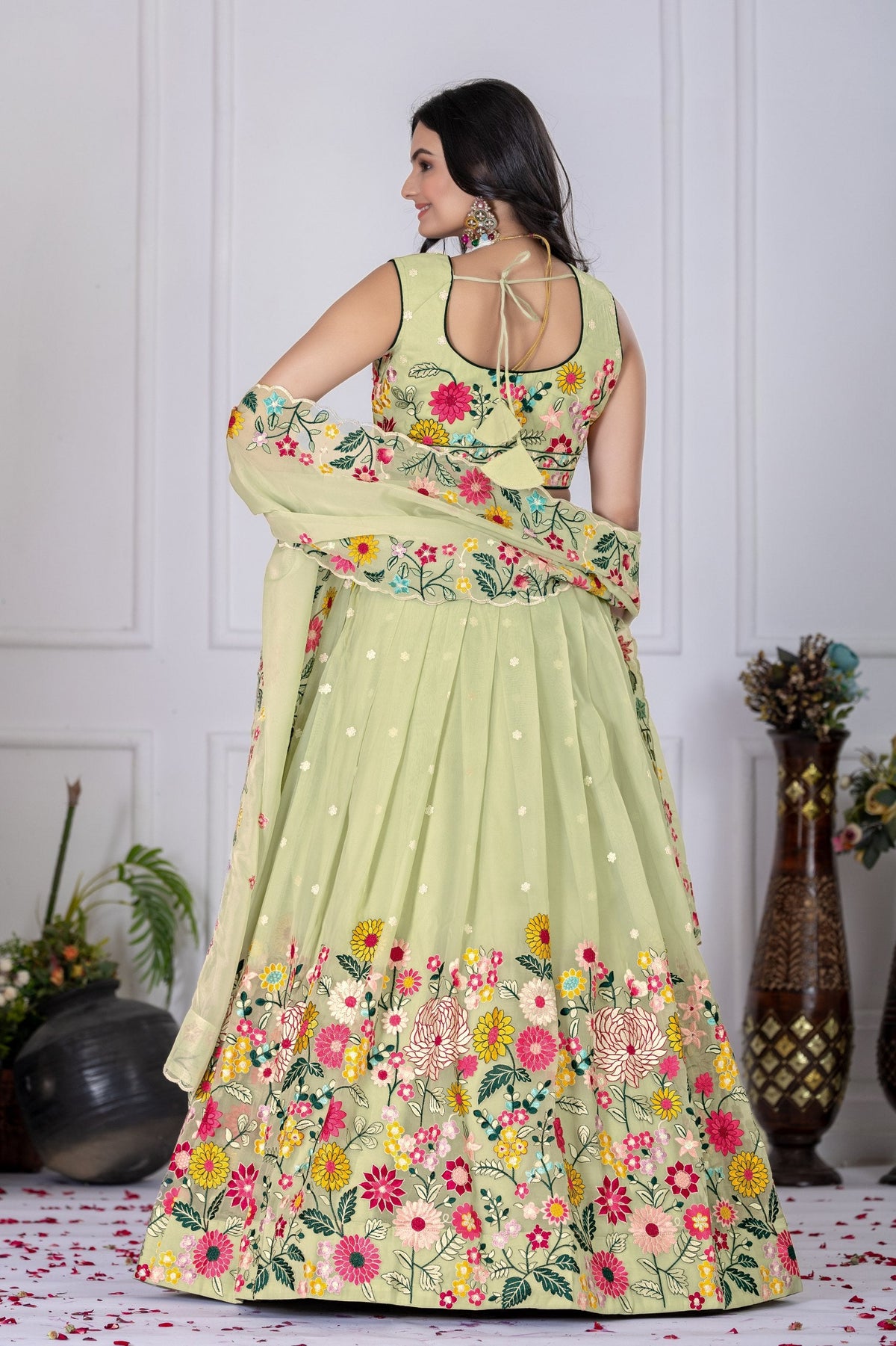 DEIANA'S Heavy Embroidery With Multi Work Lehenga Choli - Pastel Green | Grocsy