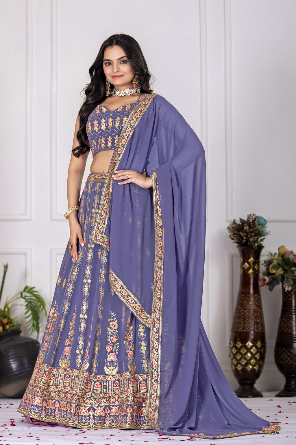 DEIANA'S Heavy Embroidery With Multi Work Lehenga Choli - Lovender | Grocsy
