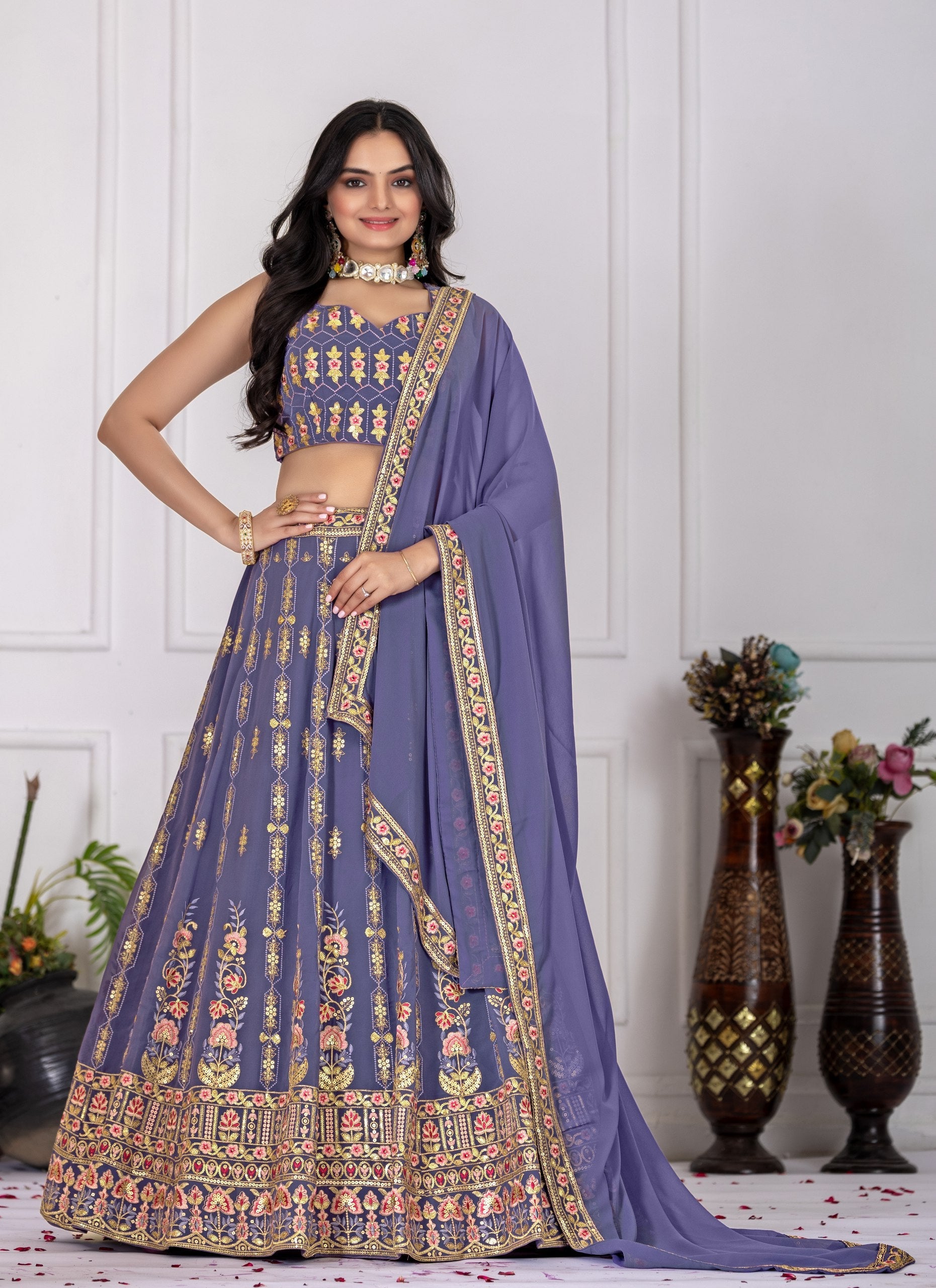 DEIANA'S Heavy Embroidery With Multi Work Lehenga Choli - Lovender | Grocsy