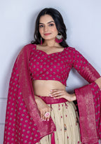 DEIANA'S Jacquard With Jari Print Weaving Lehenga Choli - Off White | Grocsy