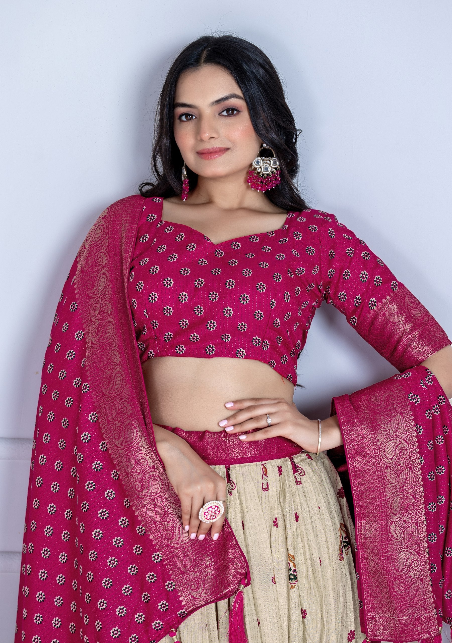 DEIANA'S Jacquard With Jari Print Weaving Lehenga Choli - Off White | Grocsy