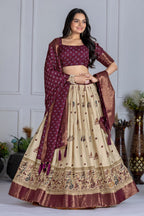 DEIANA'S Jacquard With Jari Print Weaving Lehenga Choli - Off White | Grocsy