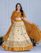 DEIANA'S Jacquard With Jari Print Weaving Lehenga Choli - Off White | Grocsy
