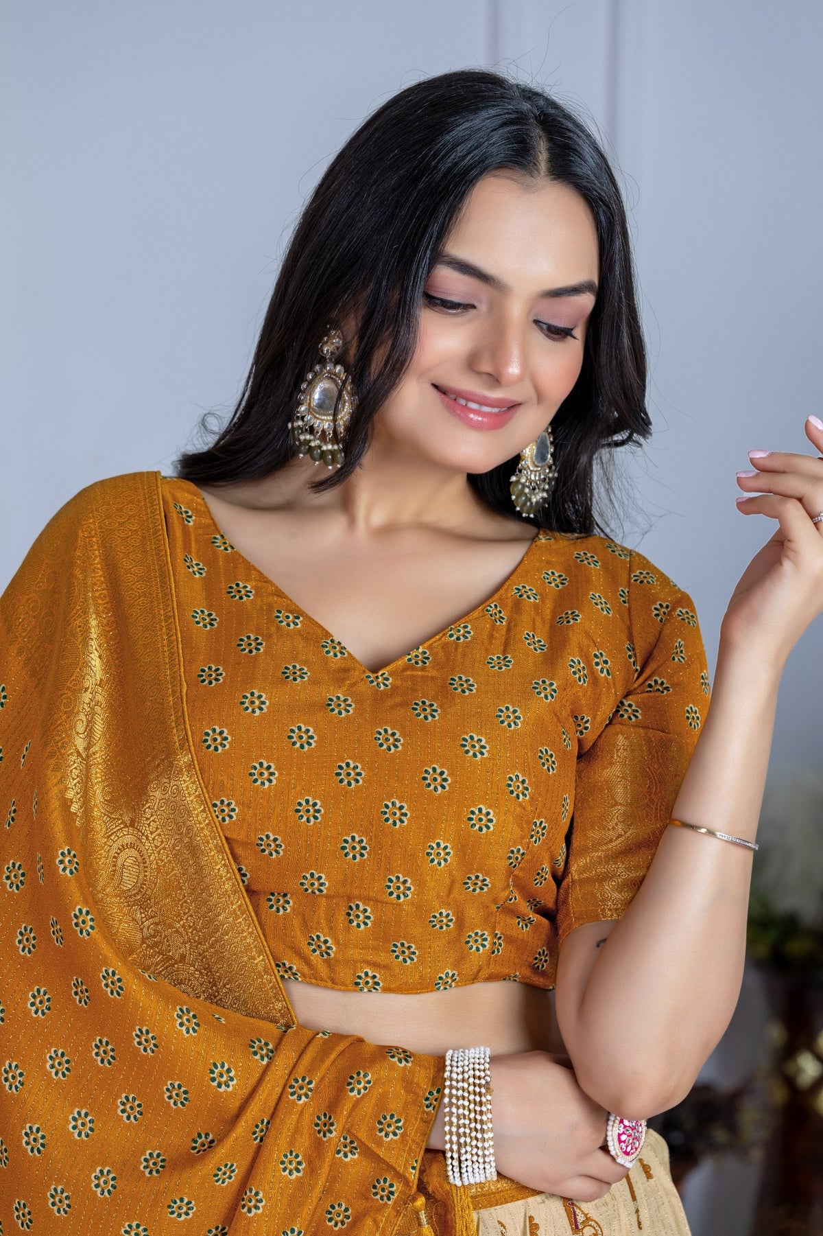 DEIANA'S Jacquard With Jari Print Weaving Lehenga Choli - Off White | Grocsy
