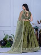 DEIANA'S Heavy Embroidery With Sequence Work Lehenga Choli - Mehndi | Grocsy