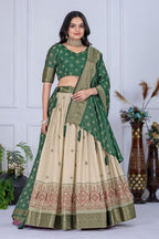 DEIANA'S Jacquard With Jari Lining With Print Lehenga Choli - Off White | Grocsy