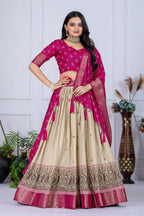 DEIANA'S Jacquard With Jari Lining With Print Lehenga Choli - Off White | Grocsy