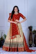 DEIANA'S Jacquard With Jari Lining With Print Lehenga Choli - Off White | Grocsy