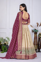 DEIANA'S Jacquard With Jari Lining With Print Lehenga Choli - Off White | Grocsy