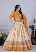 DEIANA'S Jacquard With Jari Lining With Print Lehenga Choli - Off White | Grocsy